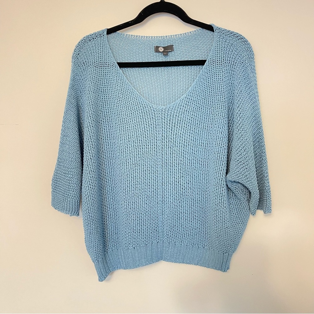 Top Knit Italia Blue V-neck Dolman Sleeve Sz L